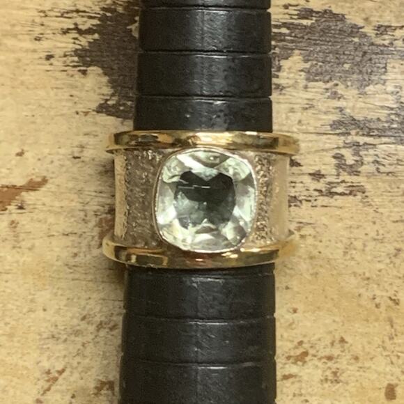 YS Sterling Silver & Brass with Prasiolite(Light Green) Ring Size 7 India - Picture 7 of 10